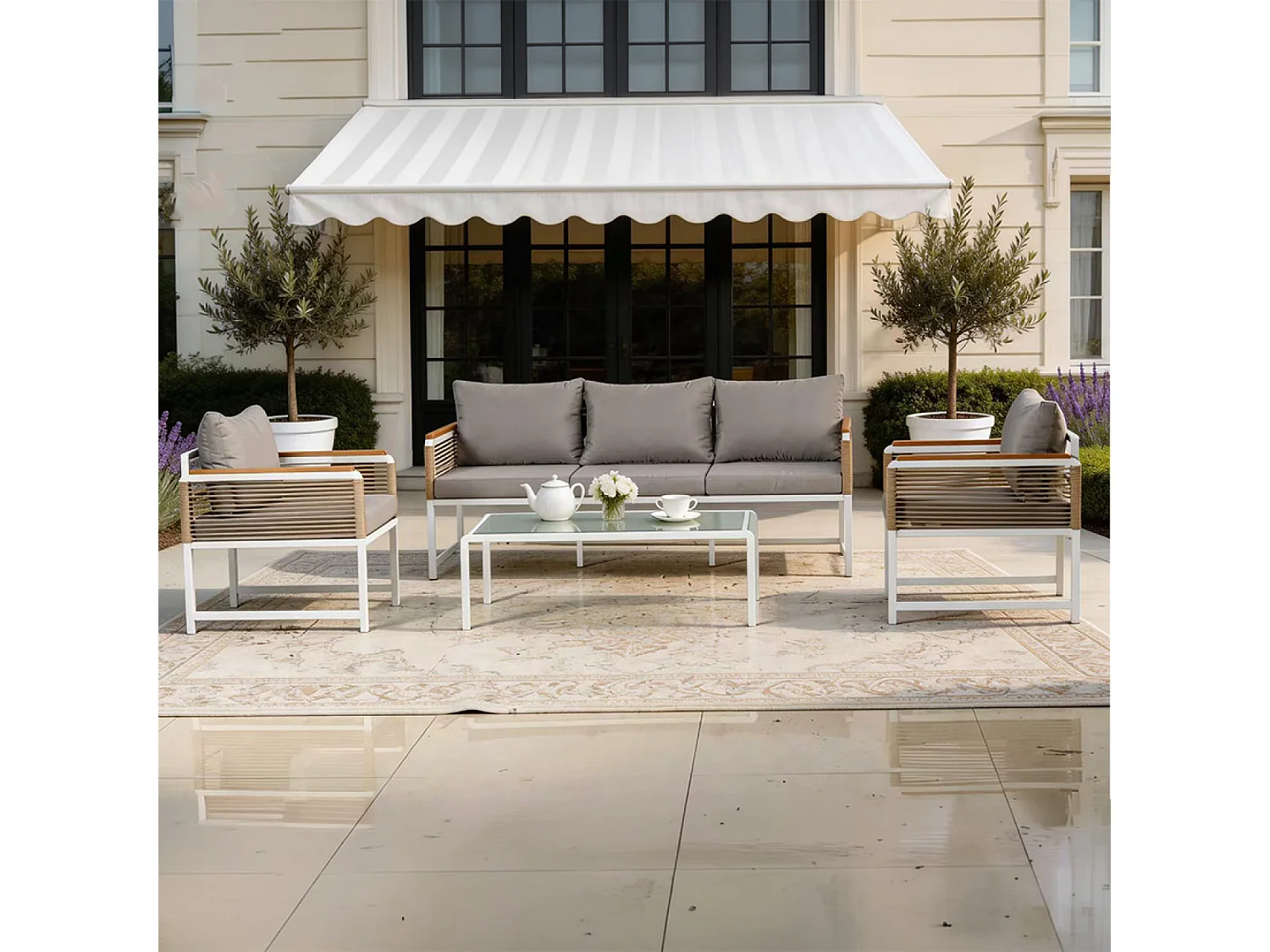 Salon de jardin 5 places avec table basse gris clair SOLOMON