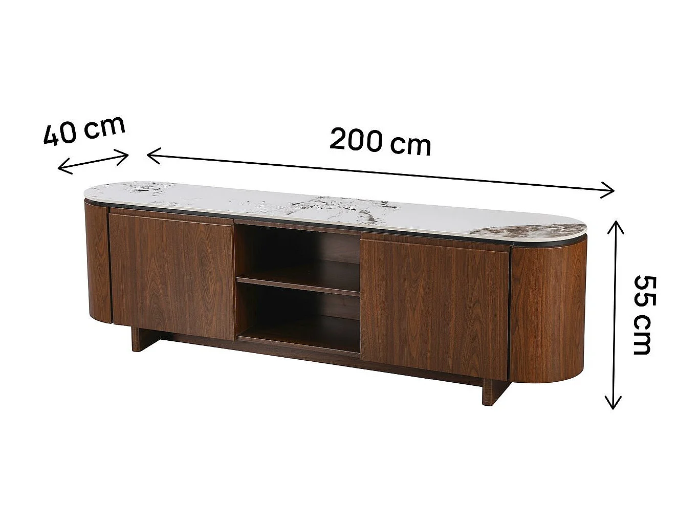TV-Möbel aus Holz mit Keramikplatte "Stonea" - 200 x 40 x 55 cm - Braun