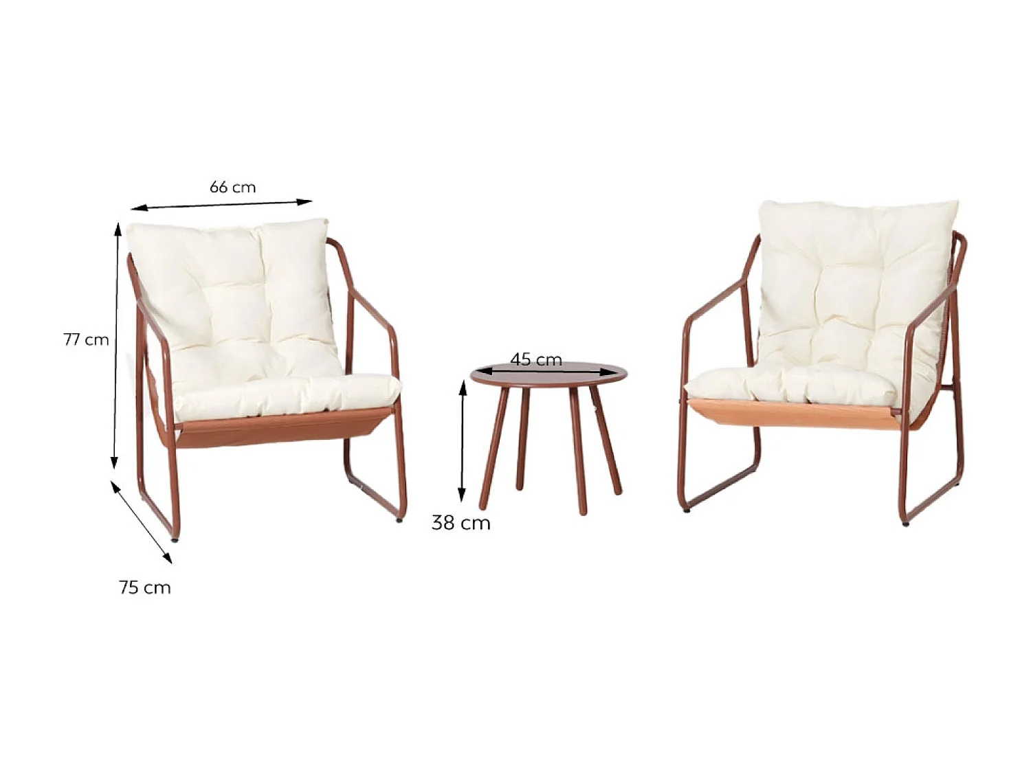 Ensemble de jardin 2 fauteuils terracotta avec table basse ATRANI