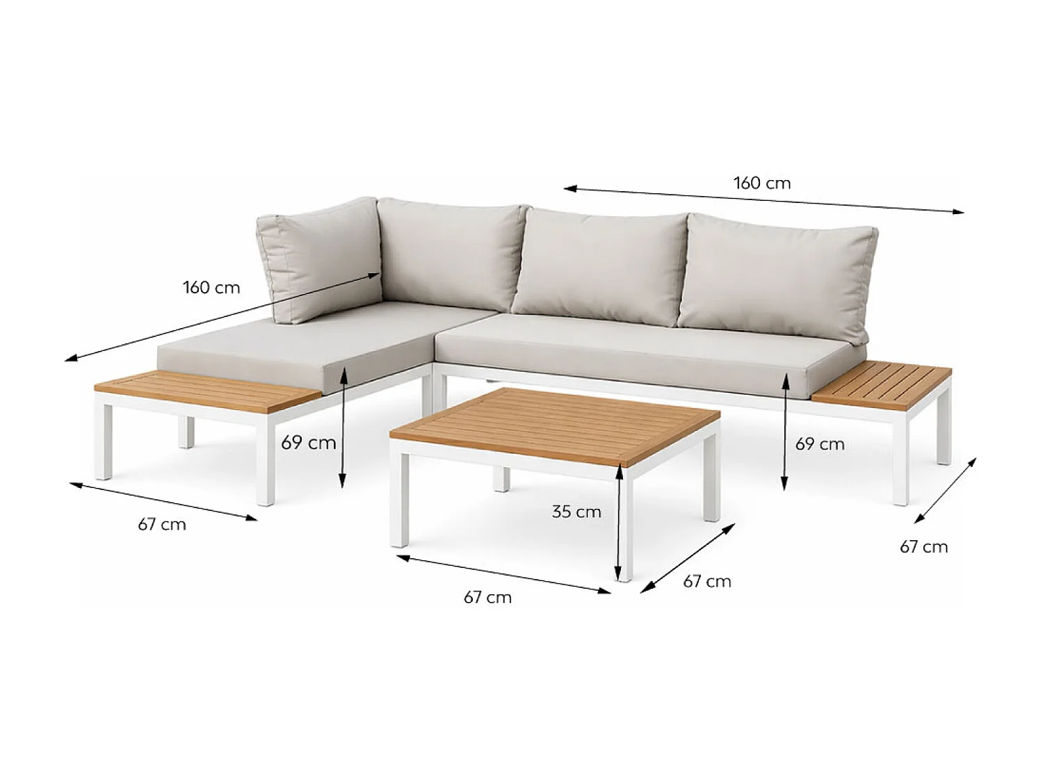 Salon de jardin 3-4 places avec table basse blanc et gris MAJURO