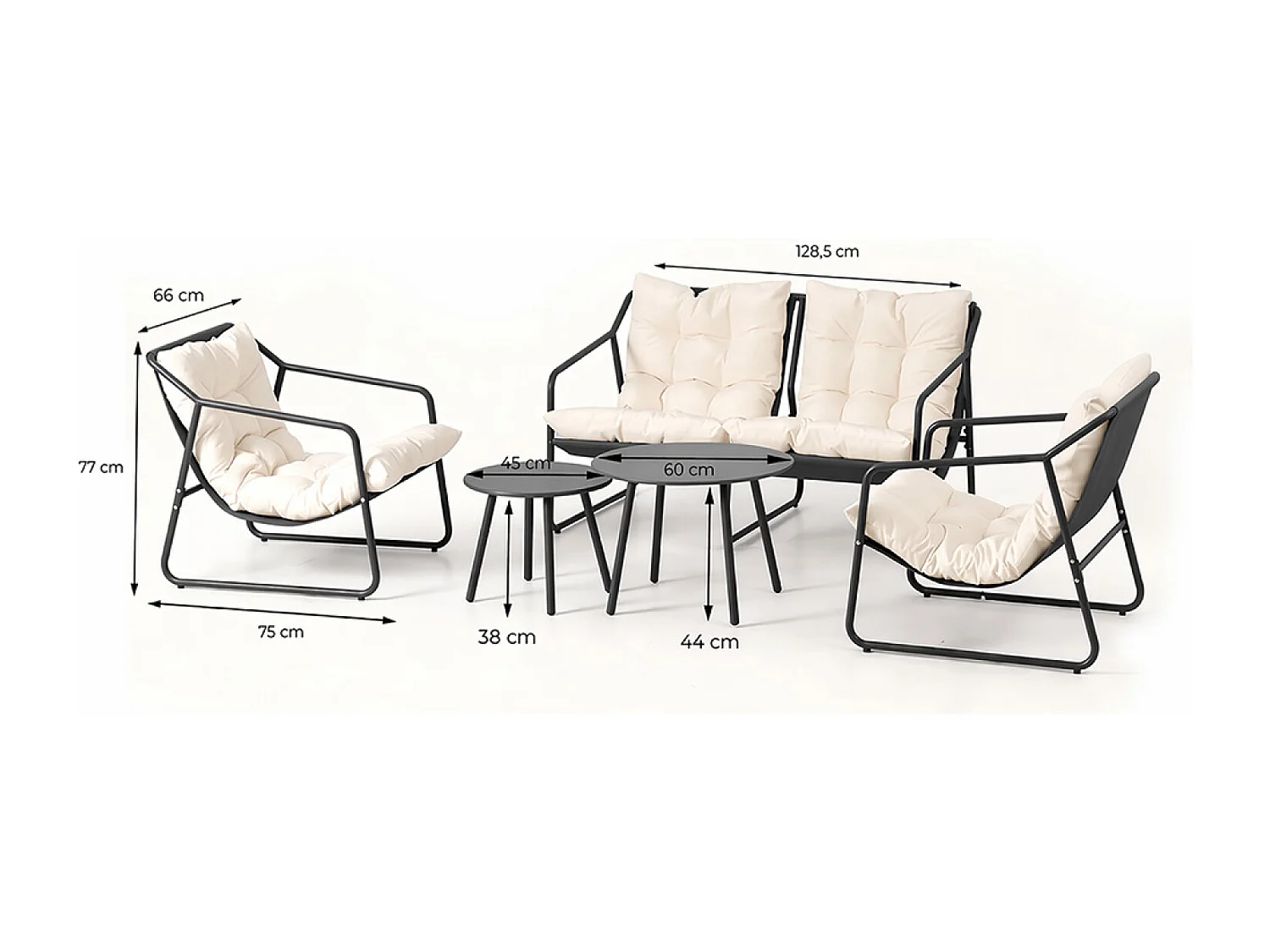 Salon de jardin 4 places gris et beige avec tables basses ATRANI