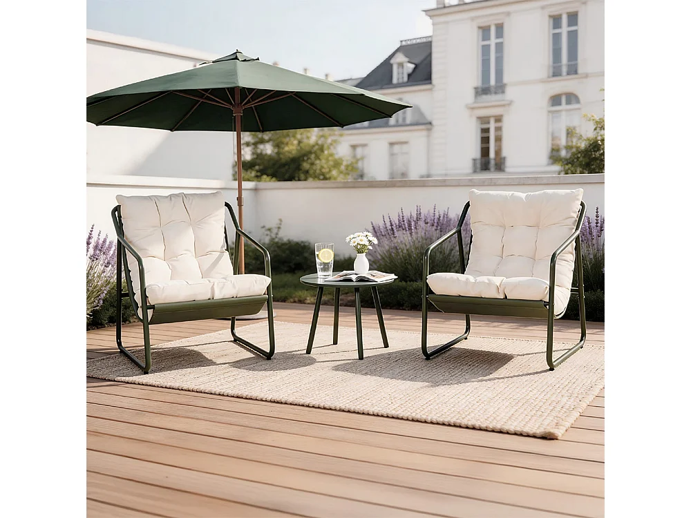 Ensemble de jardin 2 fauteuils vert kaki avec table basse ATRANI