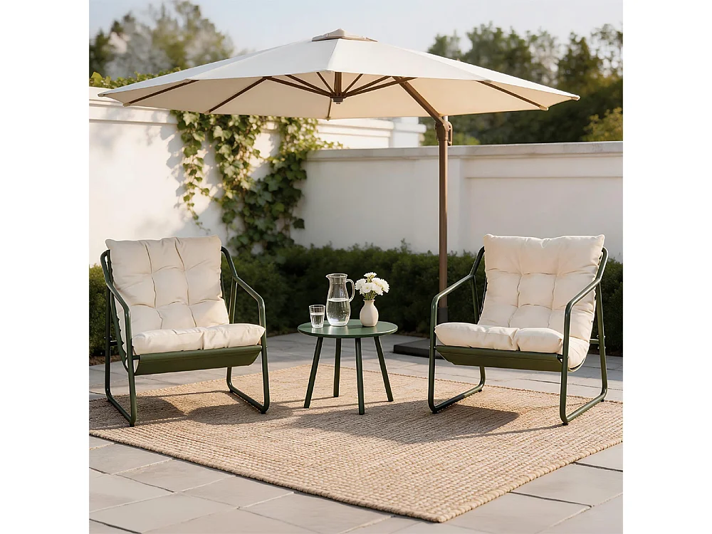 Ensemble de jardin 2 fauteuils vert kaki avec table basse ATRANI