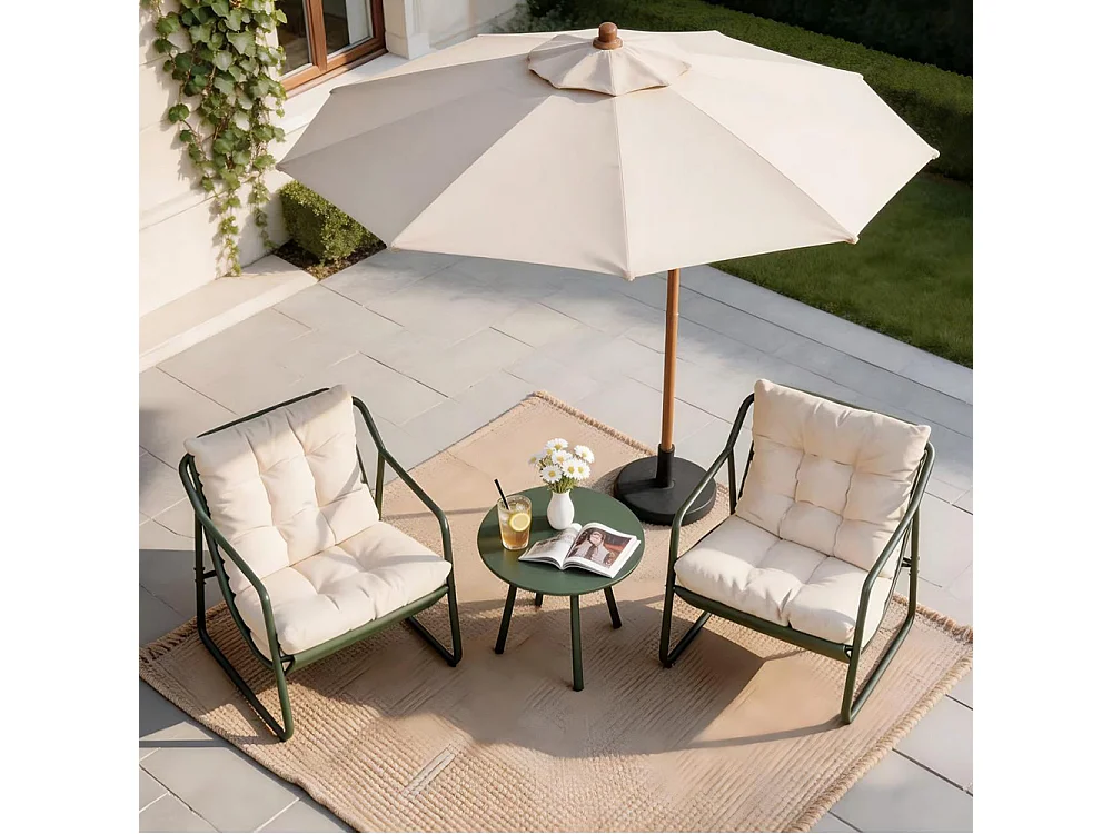 Ensemble de jardin 2 fauteuils vert kaki avec table basse ATRANI