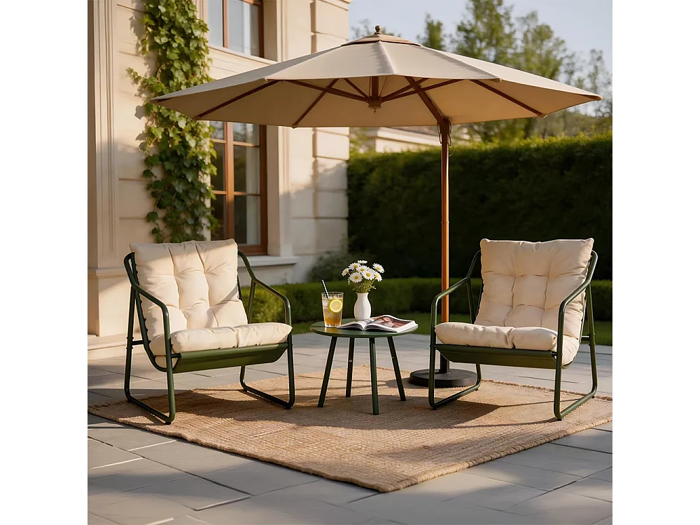 Ensemble de jardin 2 fauteuils vert kaki avec table basse ATRANI