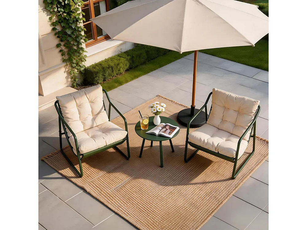 Ensemble de jardin 2 fauteuils vert kaki avec table basse ATRANI