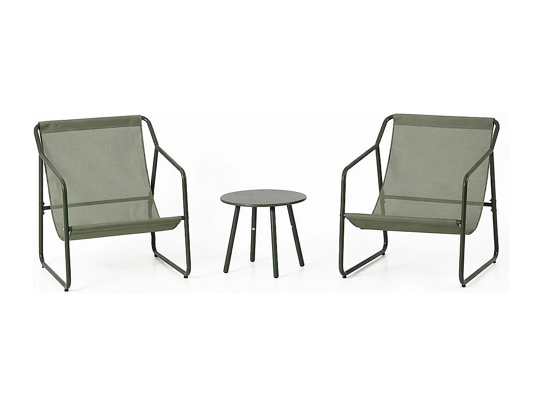 Ensemble de jardin 2 fauteuils vert kaki avec table basse ATRANI