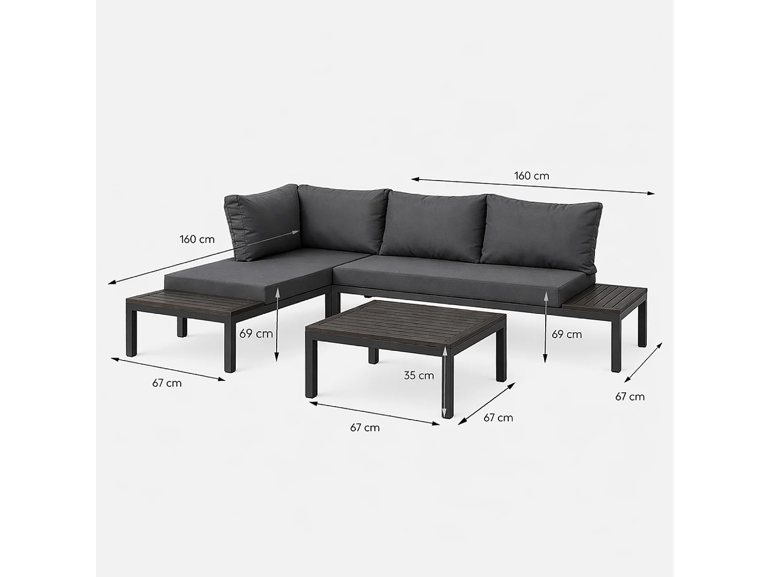 Salon de jardin 3-4 places avec table basse gris foncé MAJURO