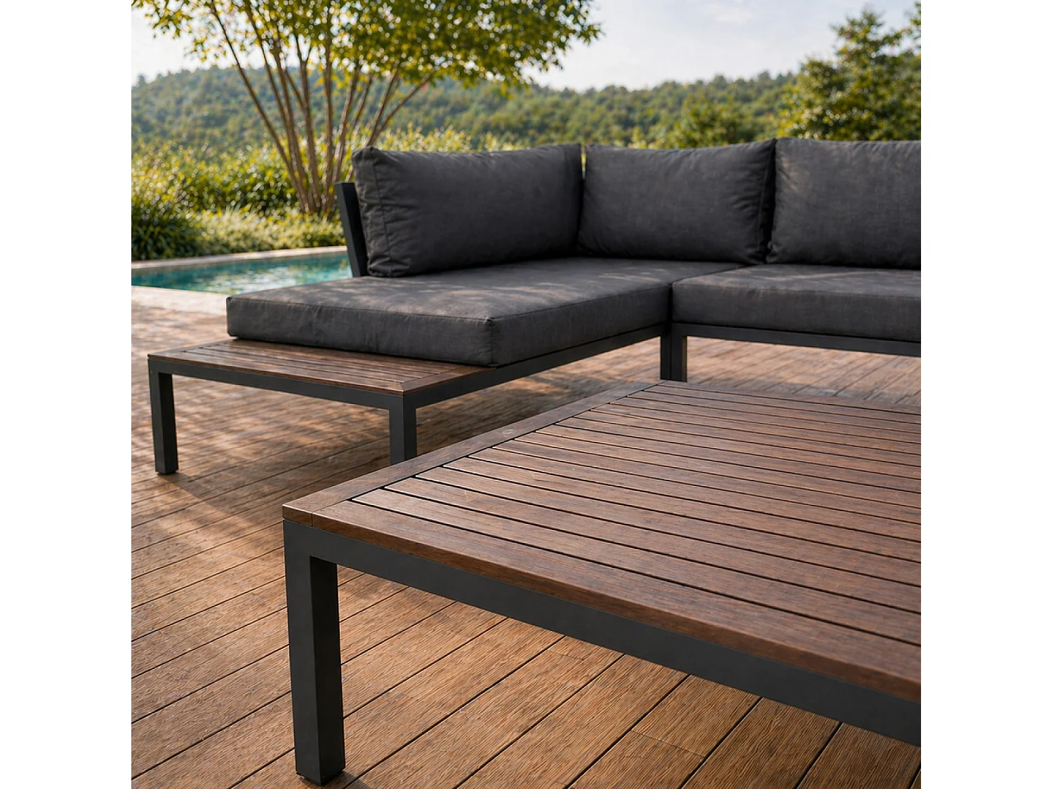 Salon de jardin 3-4 places avec table basse gris foncé MAJURO