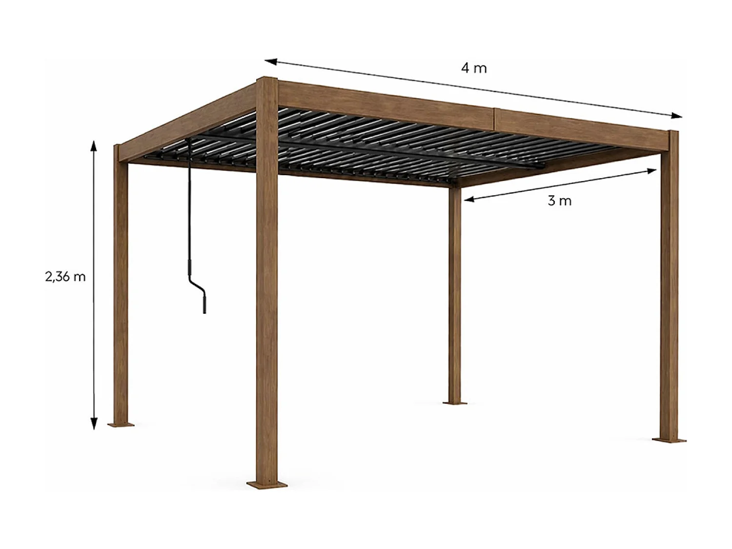 Pergola bioclimatique structure et lames orientables en aluminium effet bois 4x3m RHODES