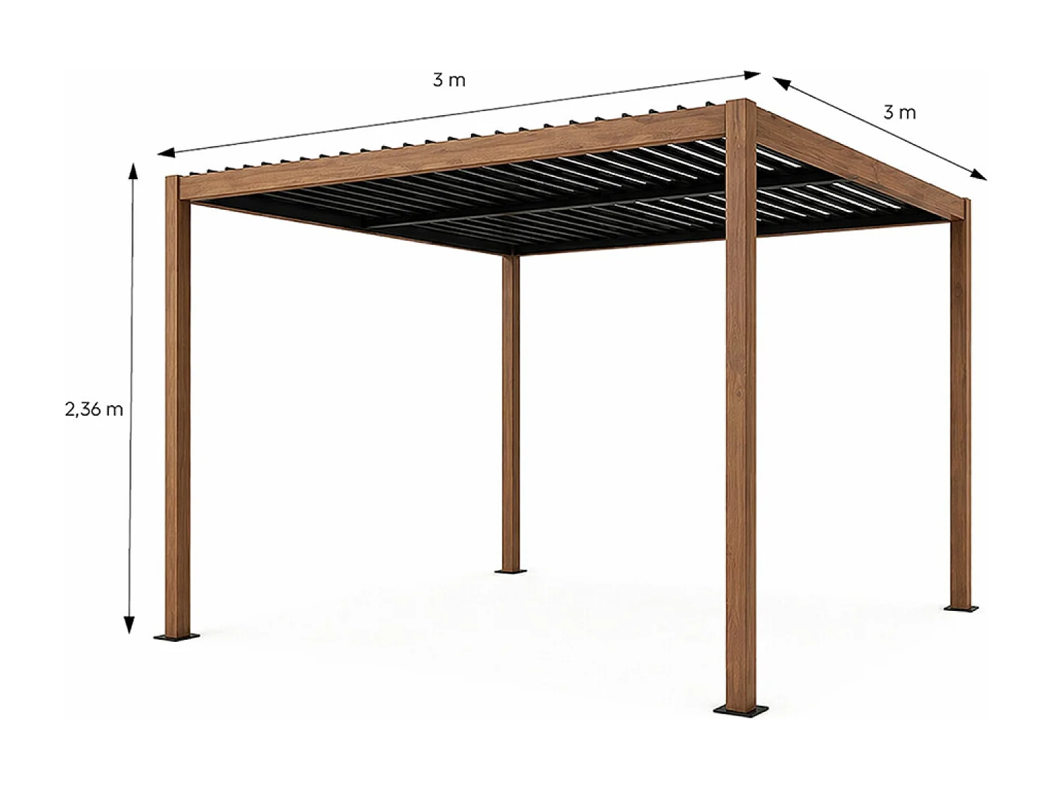 Pergola bioclimatique structure aluminium effet bois lames orientables 3x3m CORFU