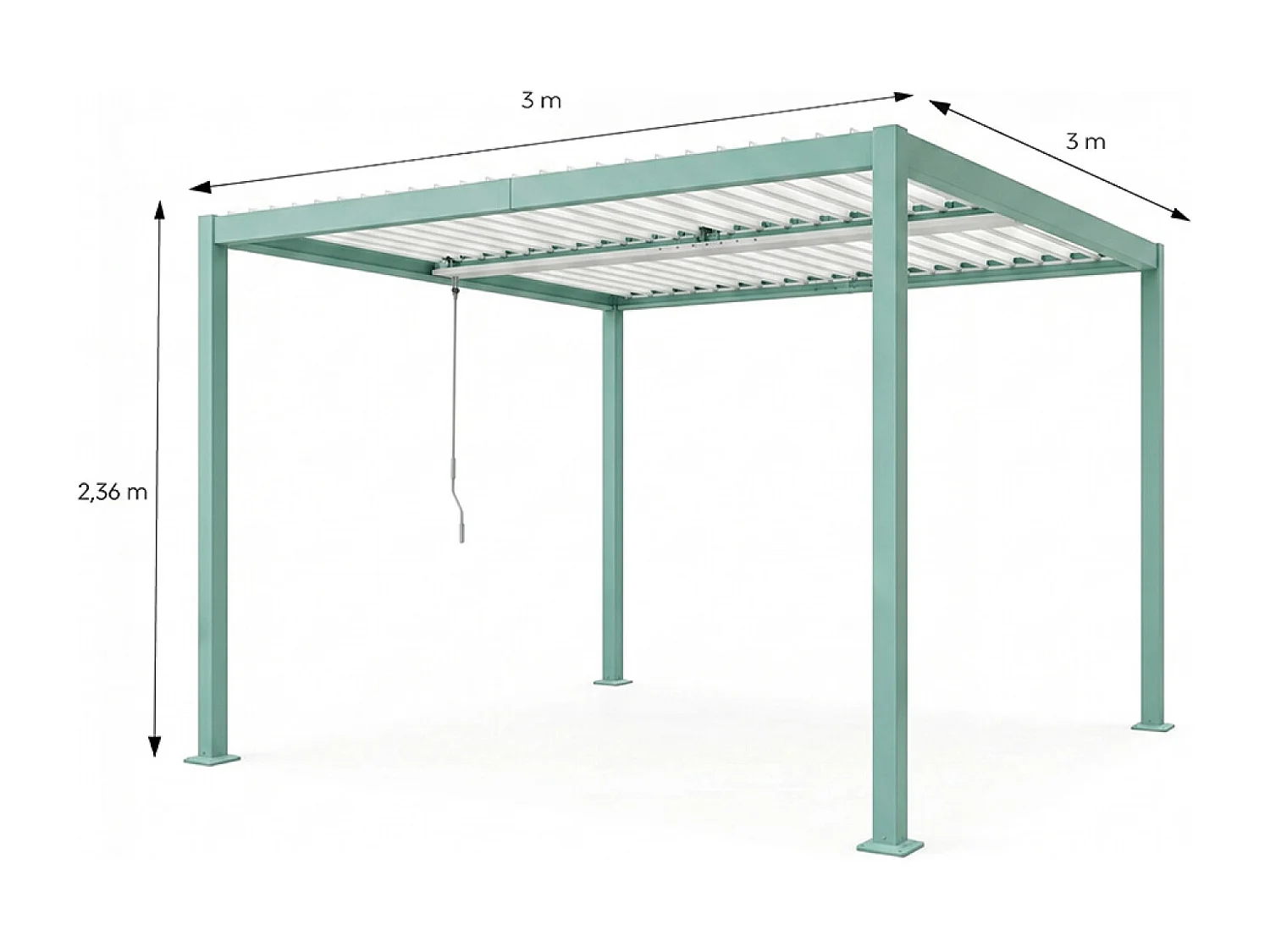 Pergola bioclimatique structure aluminium vert lames orientables 3x3m CORFU