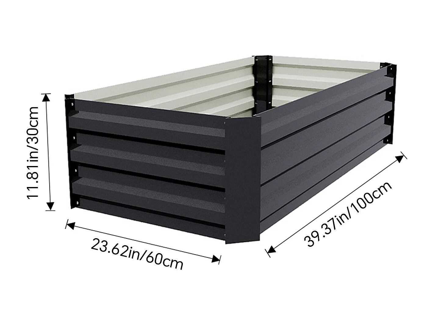 Anthracite Galvanised Steel Rectangular Raised Garden Bed - 100 x 60cm