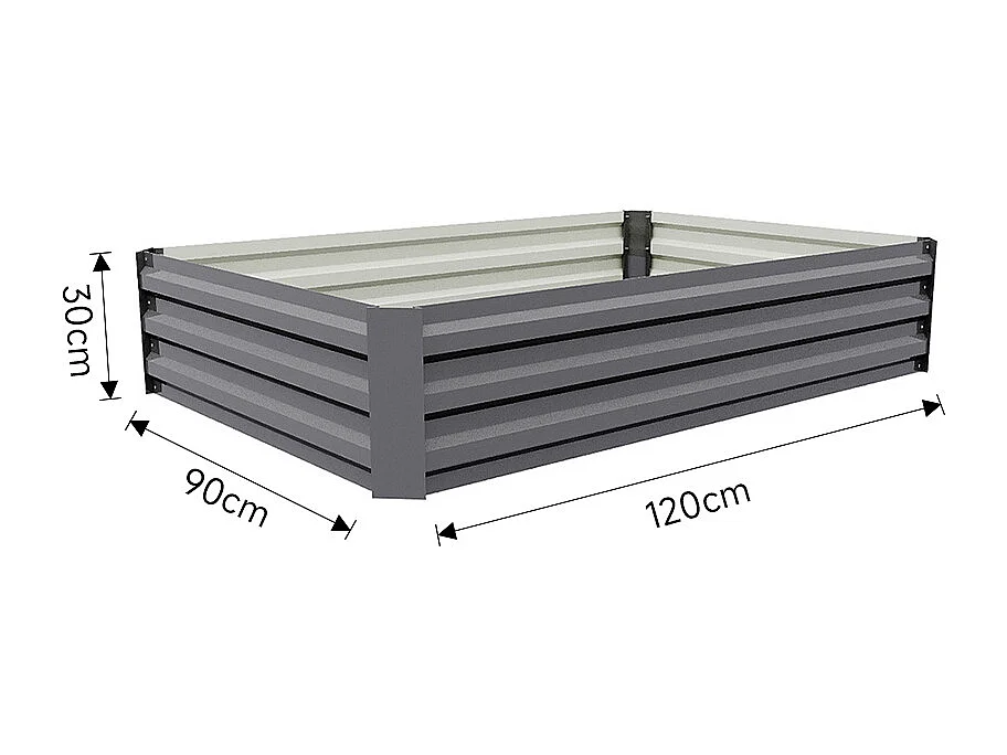 Grey Galvanised Steel Rectangular Raised Garden Bed - 120 x 90cm