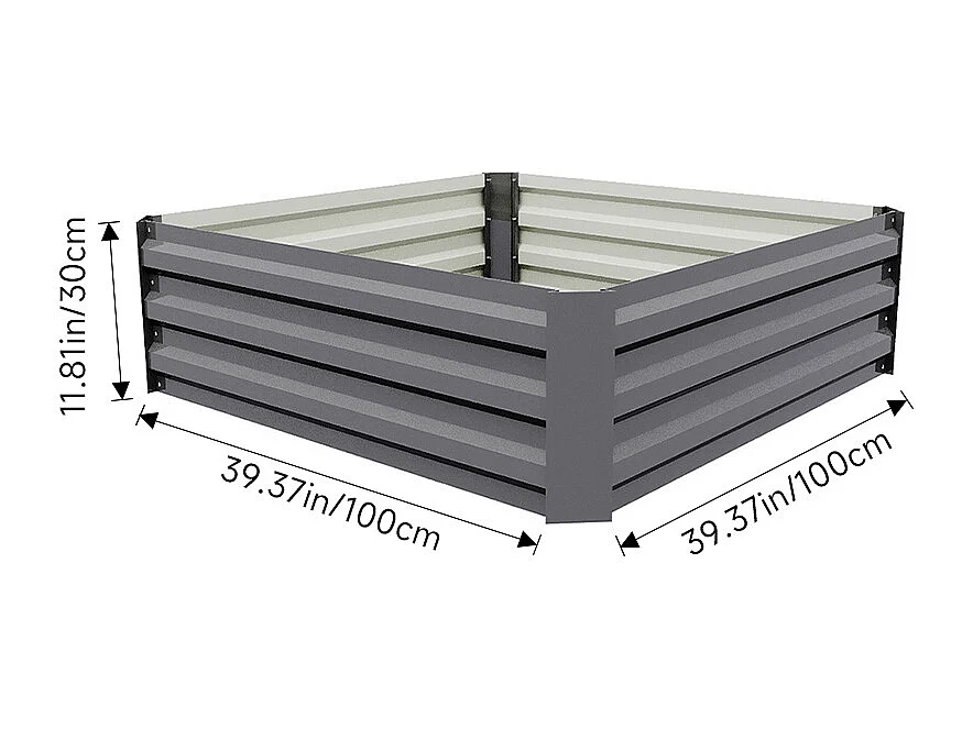 Grey Galvanised Steel Rectangular Raised Garden Bed - 100 x 100cm