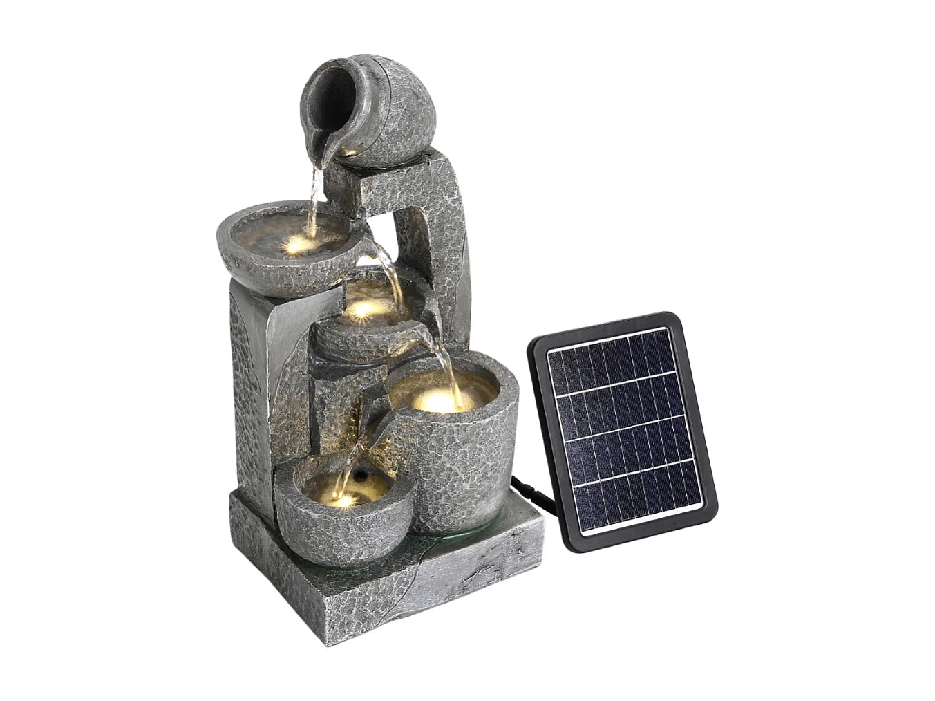 Grey Resin 5-Tier Solar Powered Cascading Bowl Water Fountain with LED Light - Small