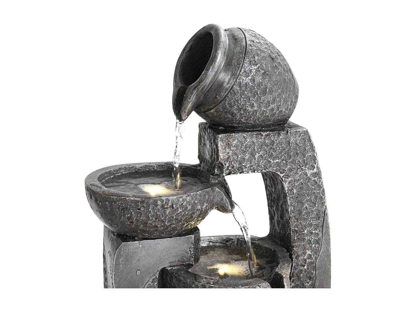 Grey Resin 5-Tier Solar Powered Cascading Bowl Water Fountain with LED Light - Small