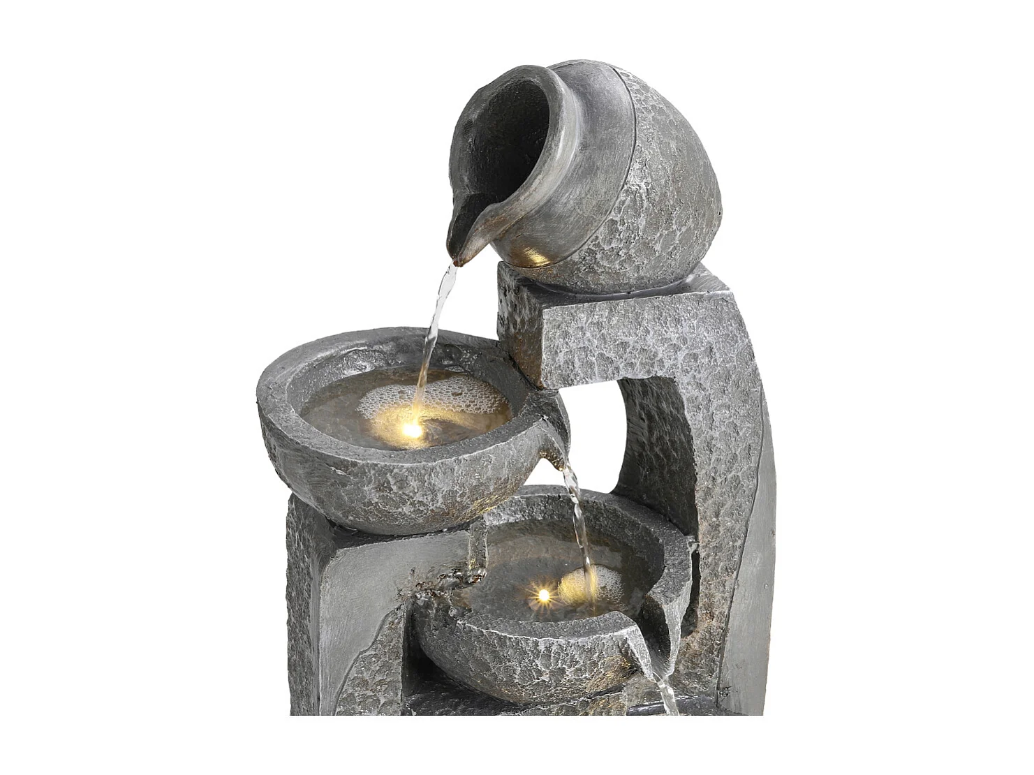Grey Resin 5-Tier Solar Powered Cascading Bowl Water Fountain with LED Light - Large