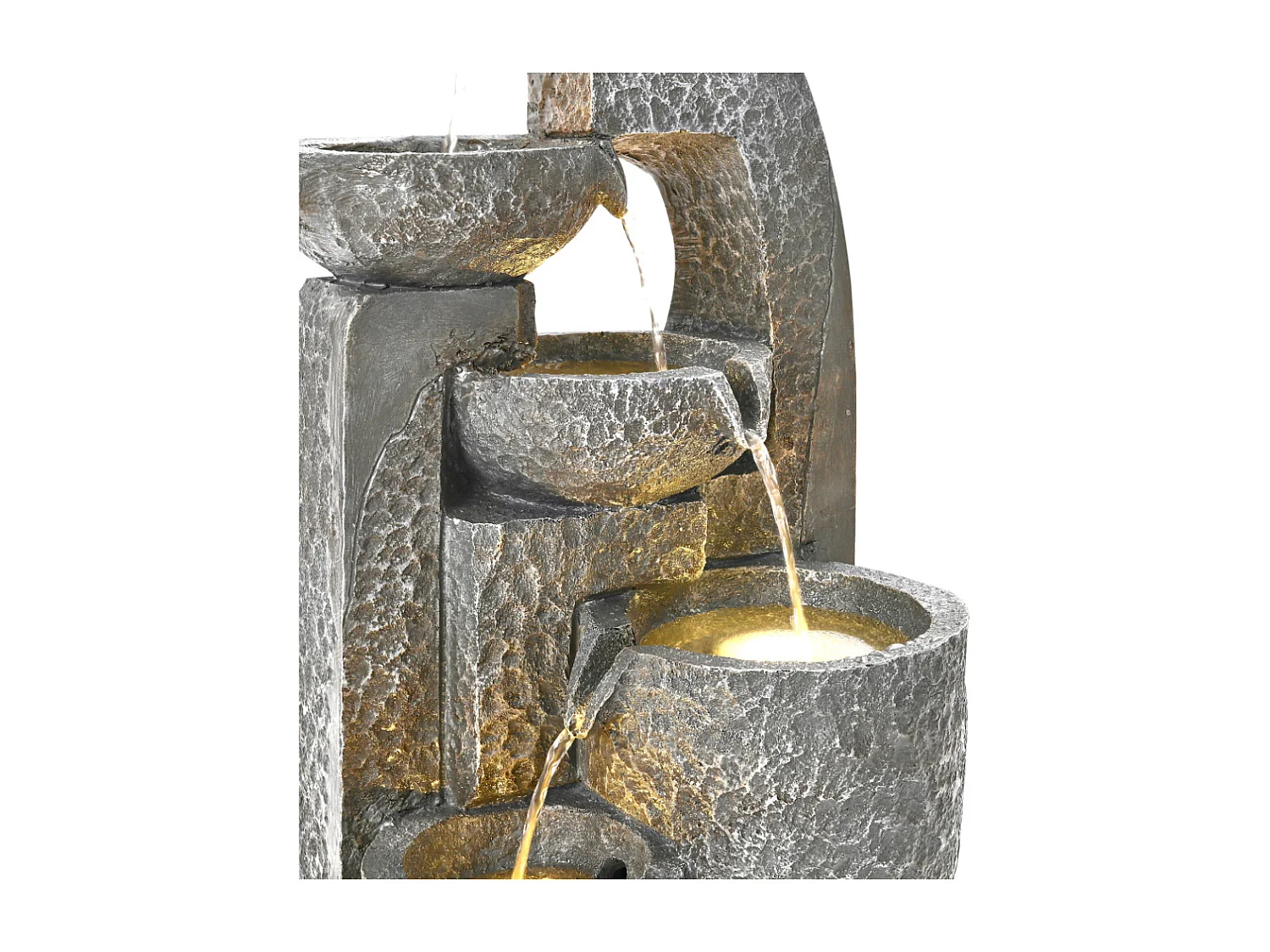 Grey Resin 5-Tier Solar Powered Cascading Bowl Water Fountain with LED Light - Large