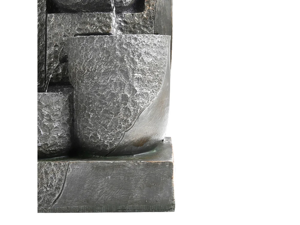 Grey Resin 5-Tier Solar Powered Cascading Bowl Water Fountain with LED Light - Large
