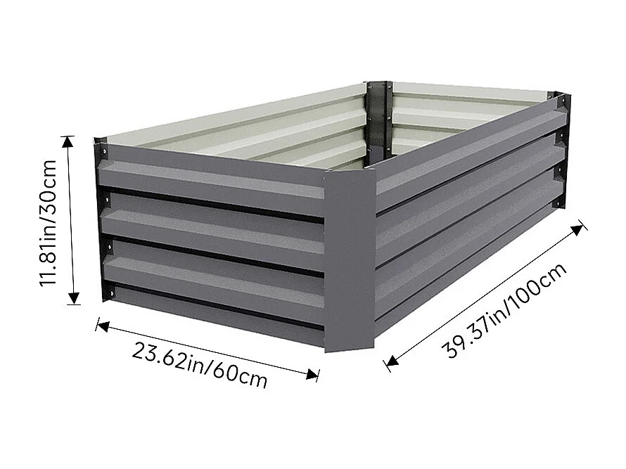 Grey Galvanised Steel Rectangular Raised Garden Bed - 100 x 60cm