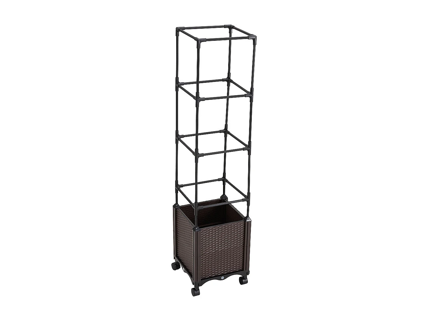 Rattan Effect Plastic & Metal Planter Box with 4-Tier Trellis - Deepened Base