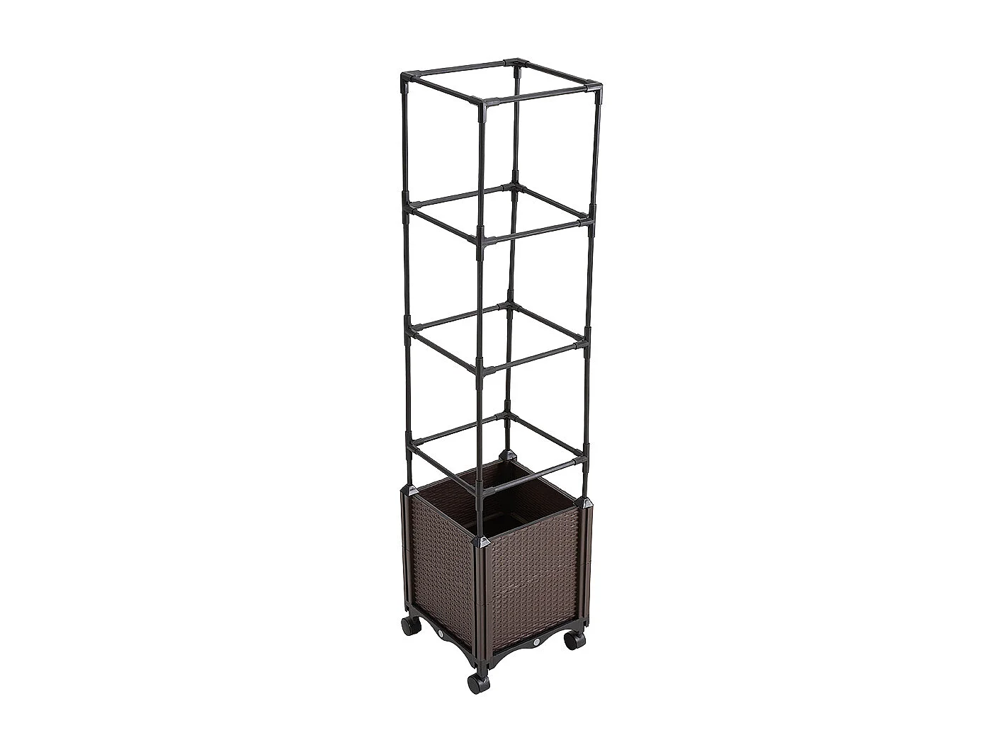 Rattan Effect Plastic & Metal Planter Box with 4-Tier Trellis - Deepened Base