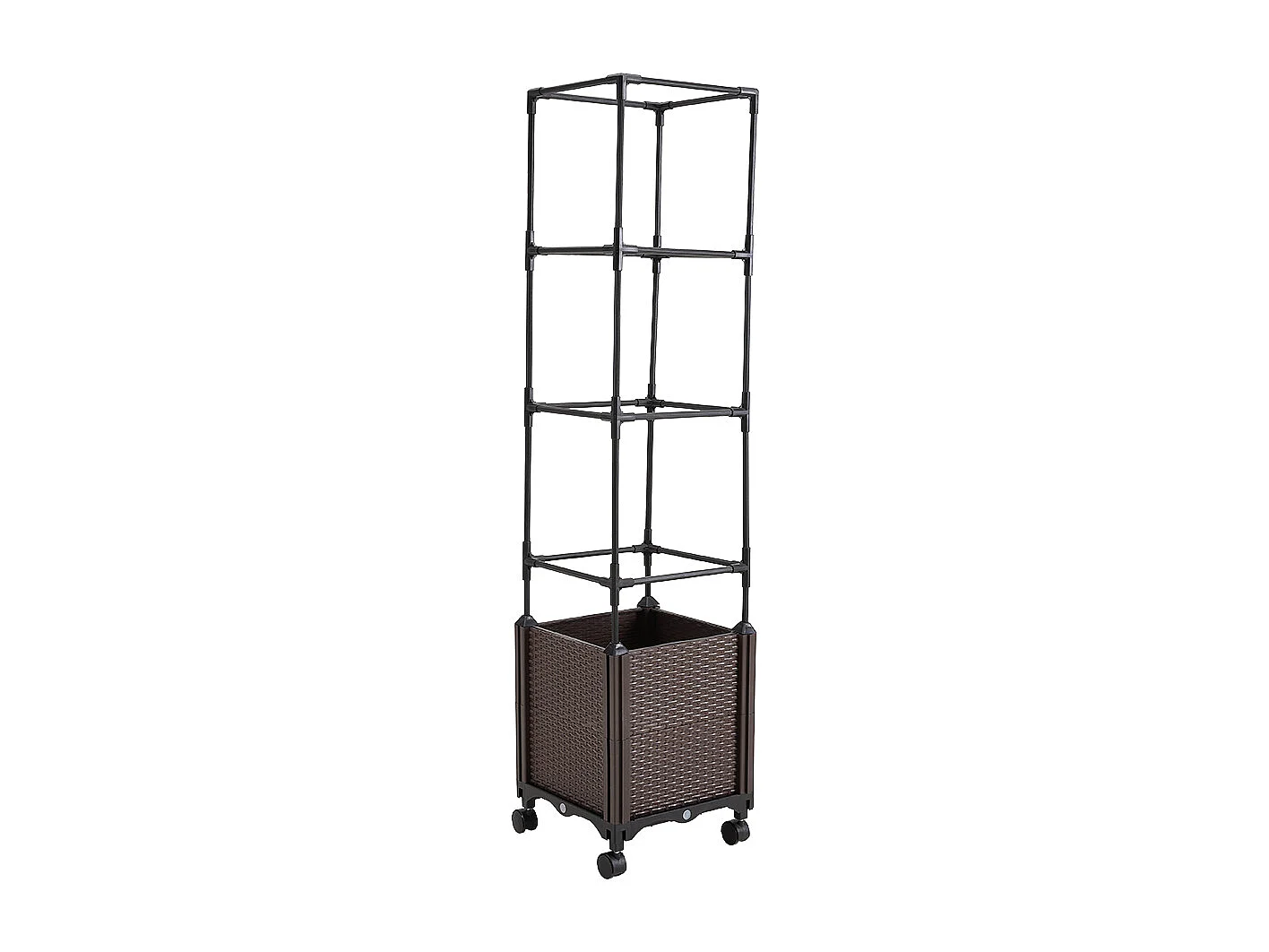 Rattan Effect Plastic & Metal Planter Box with 4-Tier Trellis - Deepened Base