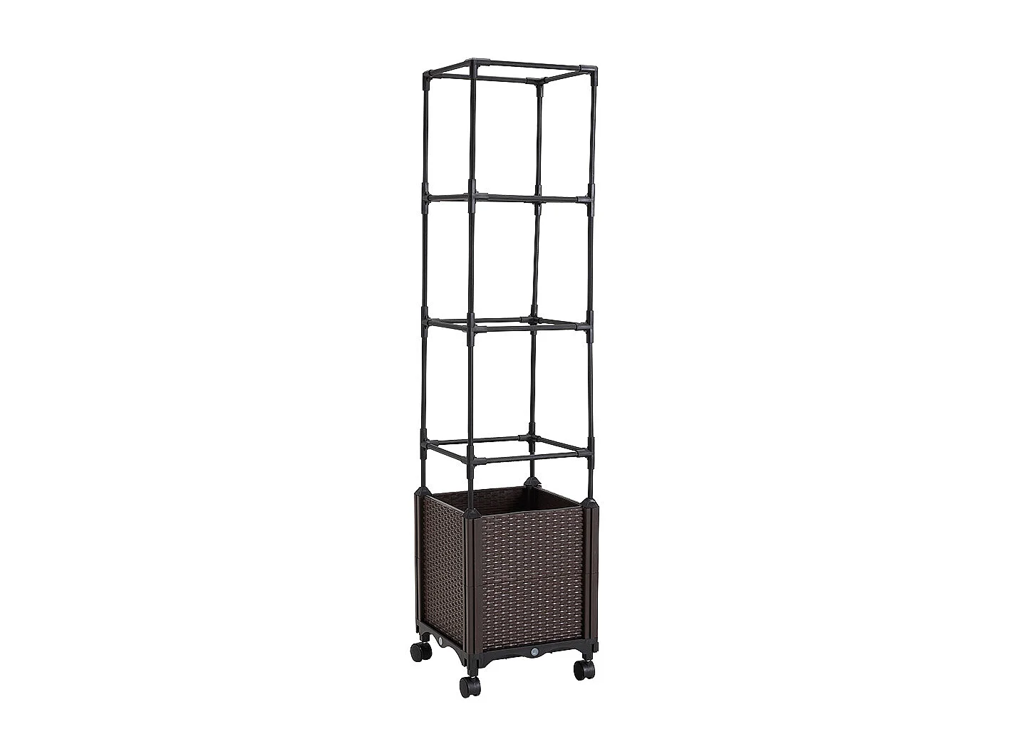 Rattan Effect Plastic & Metal Planter Box with 4-Tier Trellis - Deepened Base