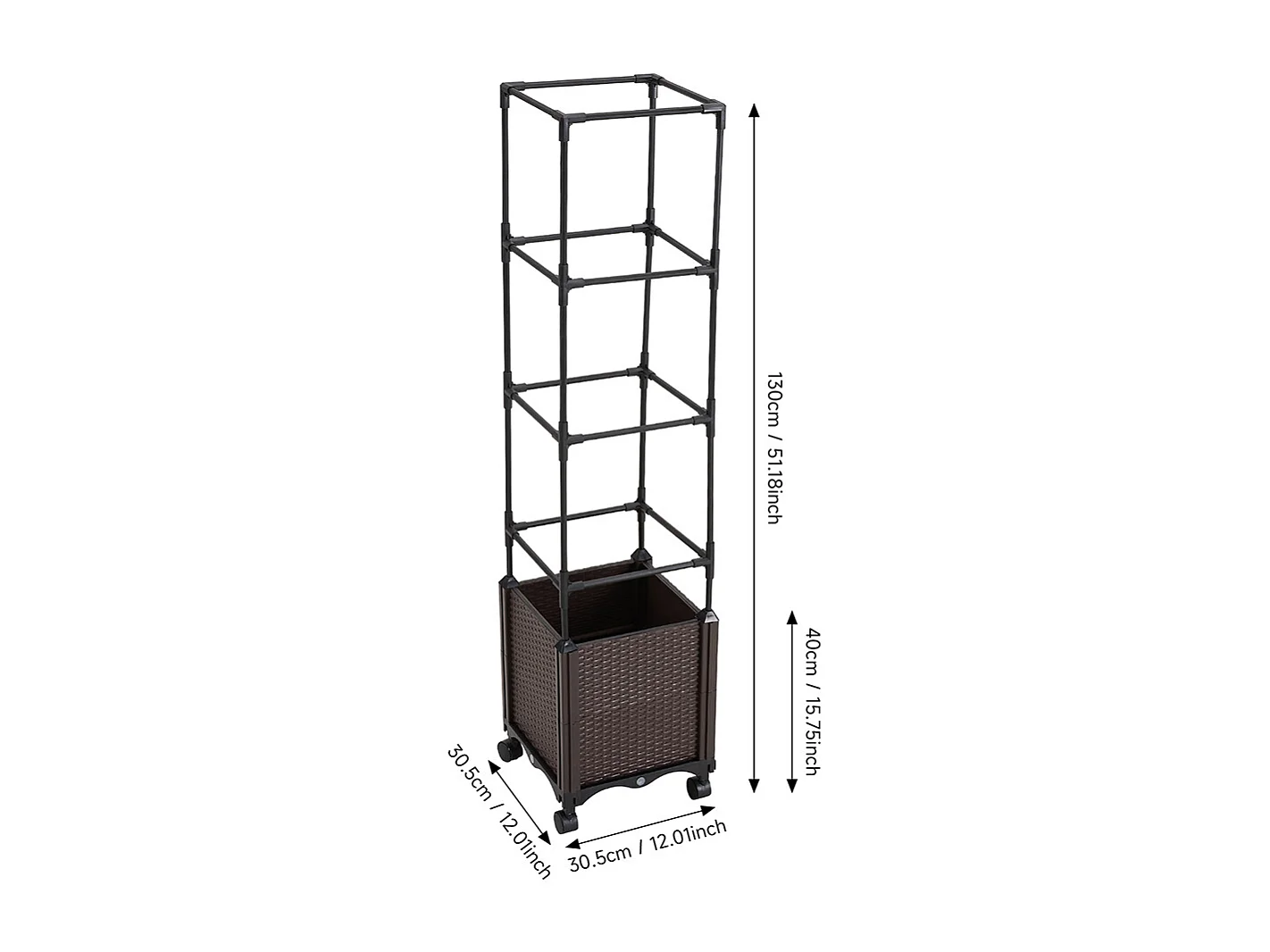 Rattan Effect Plastic & Metal Planter Box with 4-Tier Trellis - Deepened Base
