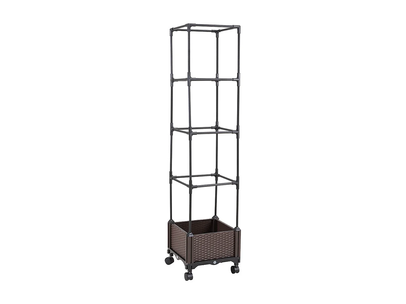 Rattan Effect Plastic & Metal Planter Box with 4-Tier Trellis