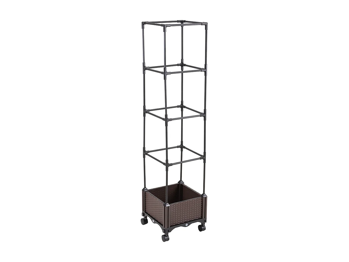 Rattan Effect Plastic & Metal Planter Box with 4-Tier Trellis