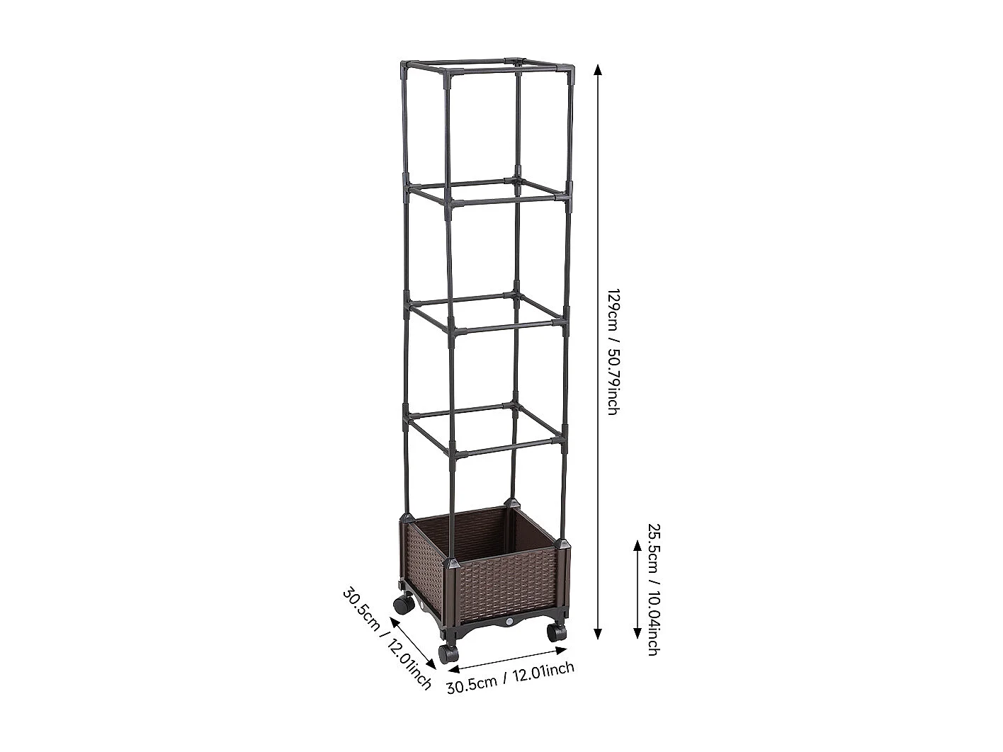 Rattan Effect Plastic & Metal Planter Box with 4-Tier Trellis
