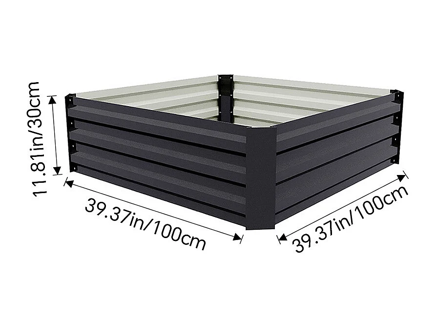Anthracite Galvanised Steel Rectangular Raised Garden Bed - 100 x 100cm