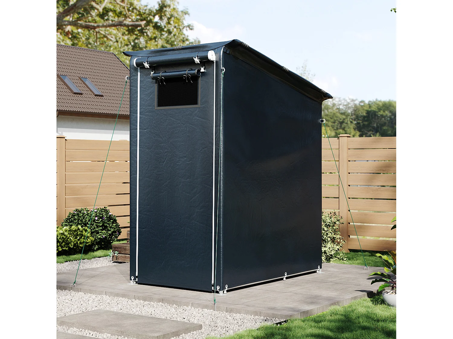 3 x 5ft Dark Grey Galvanised Steel & PE Fabric Outdoor Storage Shelter