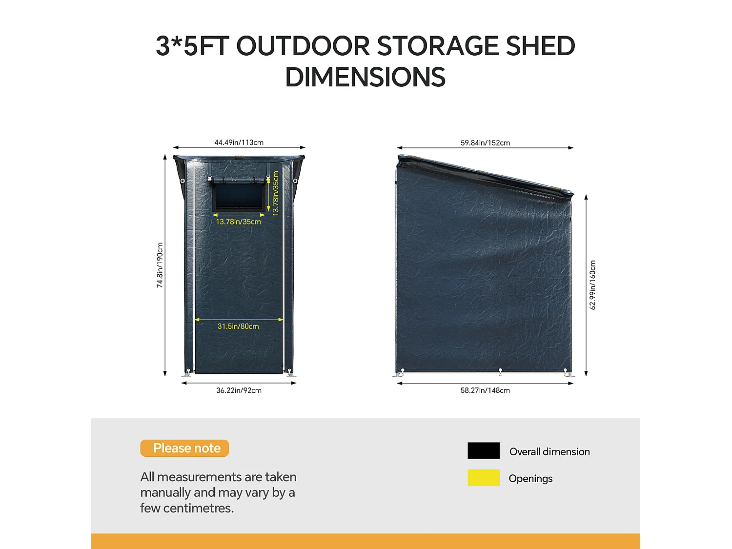 3 x 5ft Dark Grey Galvanised Steel & PE Fabric Outdoor Storage Shelter
