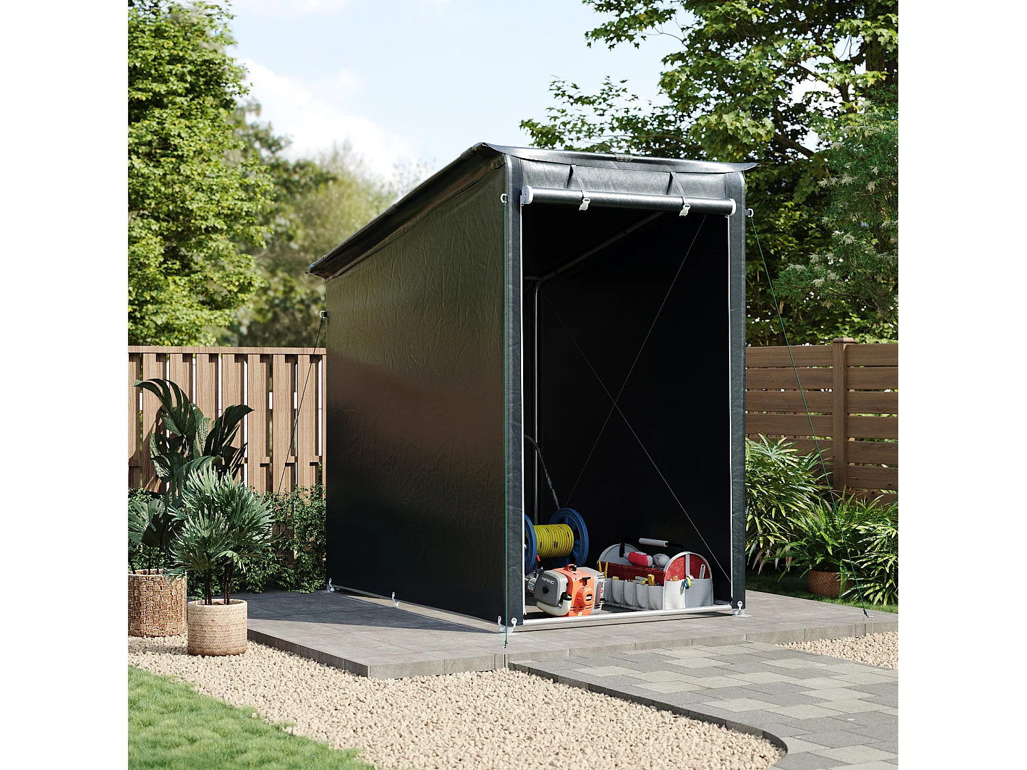 4 x 6ft Dark Grey Galvanised Steel & PE Fabric Outdoor Storage Shelter