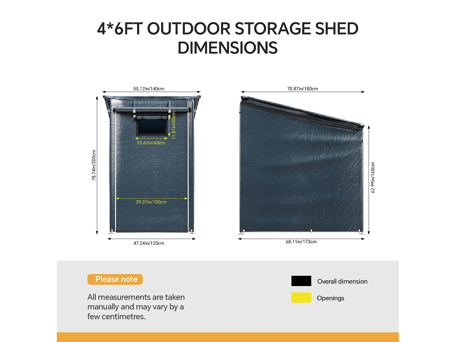 4 x 6ft Dark Grey Galvanised Steel & PE Fabric Outdoor Storage Shelter
