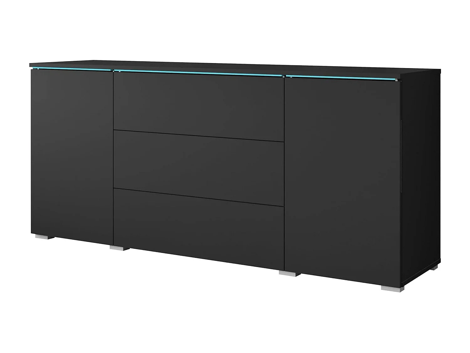 Madia VERA 150 cm, credenza soggiorno, cassettiera, mobili soggiorno, illuminazione LED inclusa, colore nero opaco