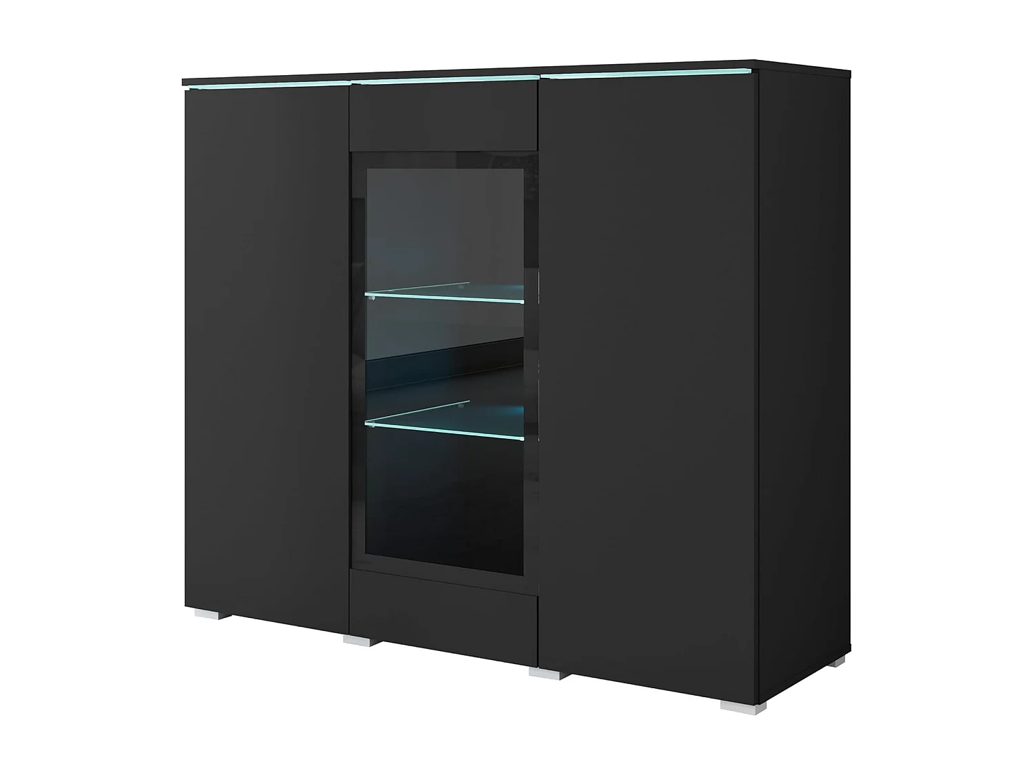 Dressoir VERA 120 cm, woonkamercommode, ladenkast, woonkamermeubels, inclusief led-verlichting, kleur zwart mat