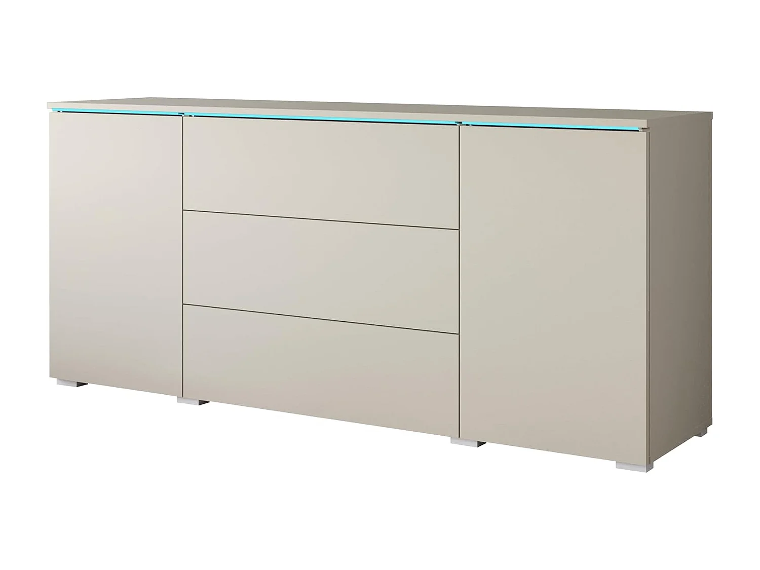 Bahut VERA 150 cm, commode de séjour, chiffonnier, meubles de salon, éclairage LED inclus, couleur beige cachemire