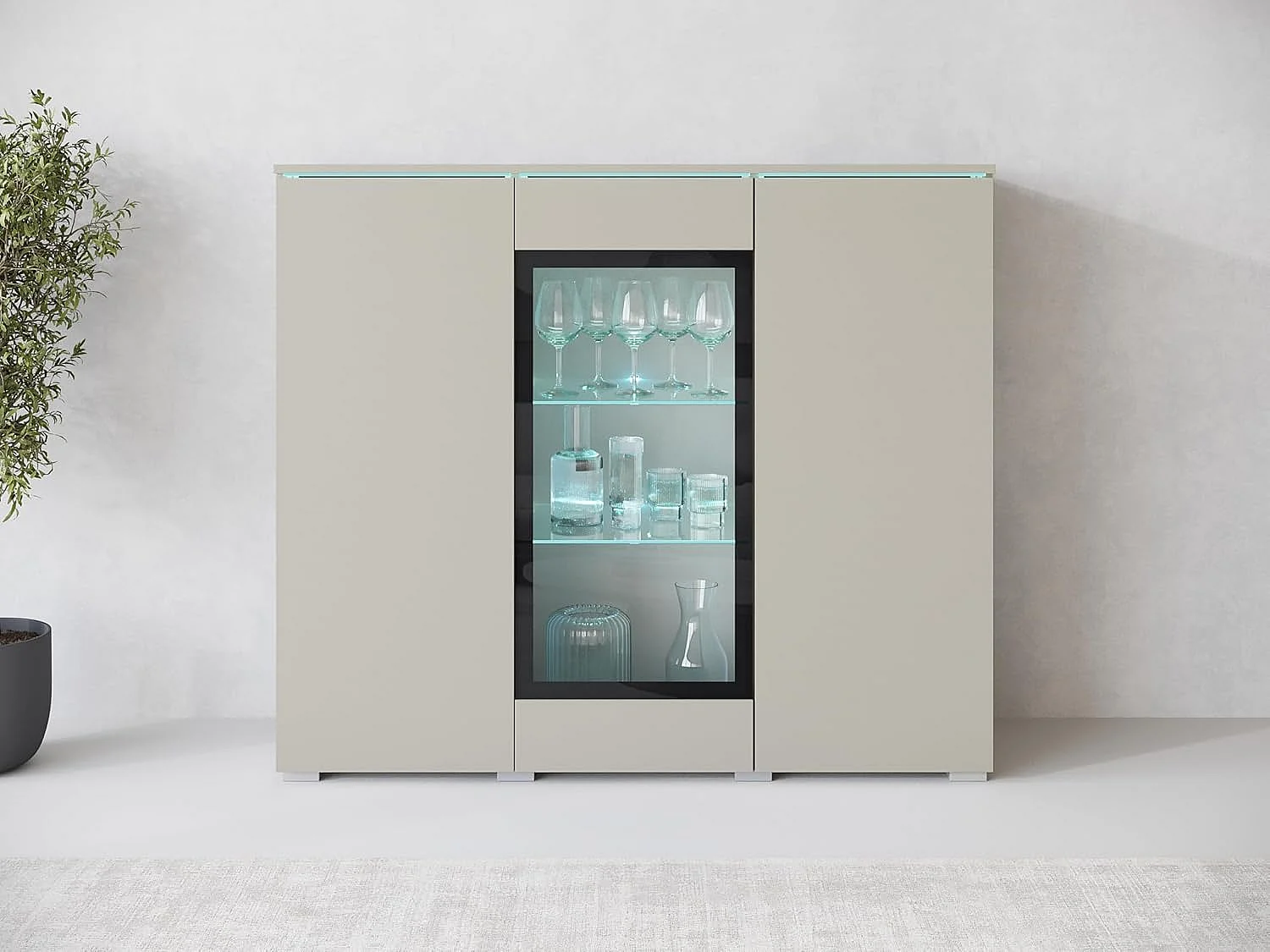Dressoir VERA 120 cm, woonkamercommode, ladenkast, woonkamermeubels, inclusief led-verlichting, kleur beige cashmere