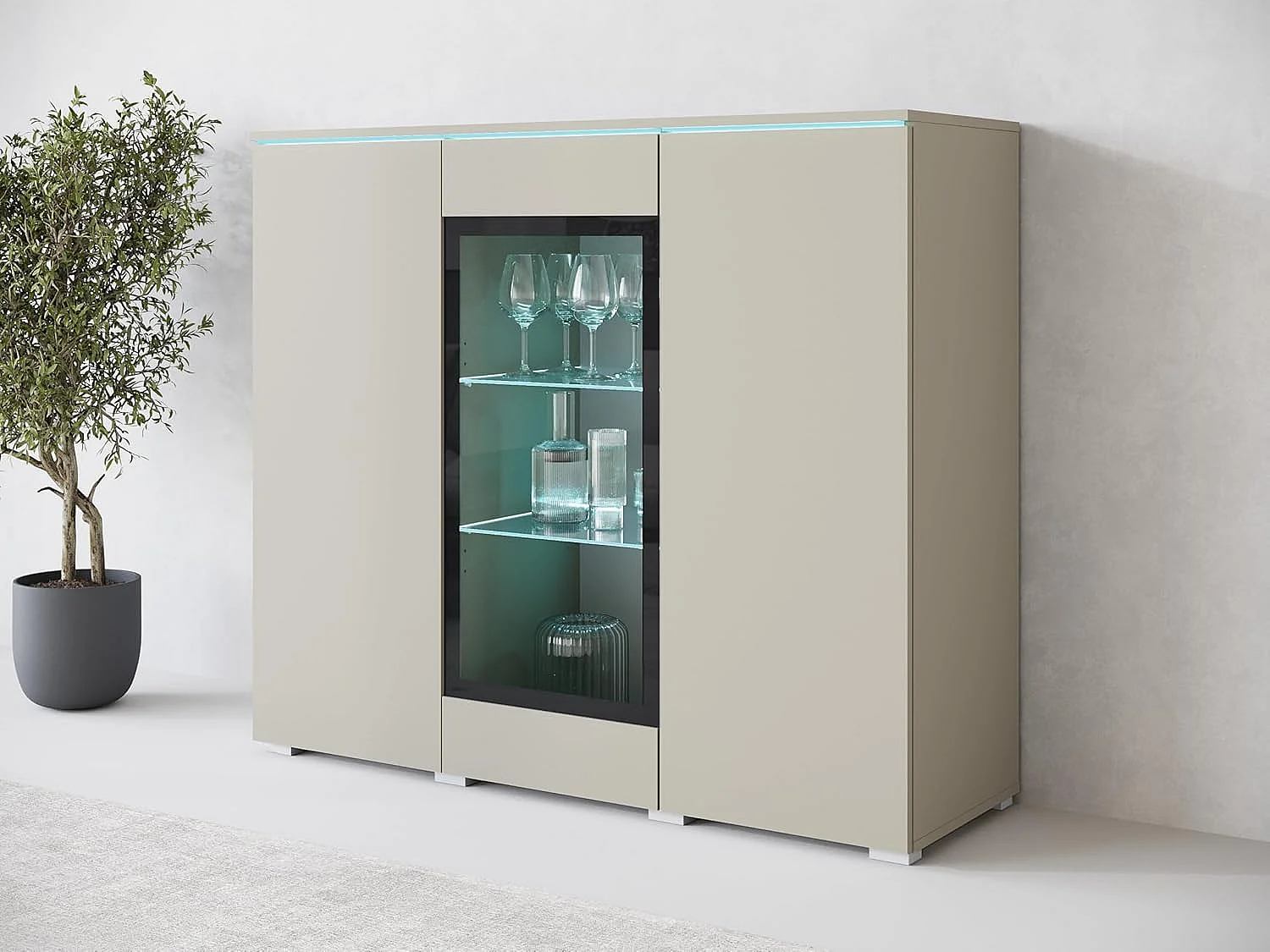 Dressoir VERA 120 cm, woonkamercommode, ladenkast, woonkamermeubels, inclusief led-verlichting, kleur beige cashmere