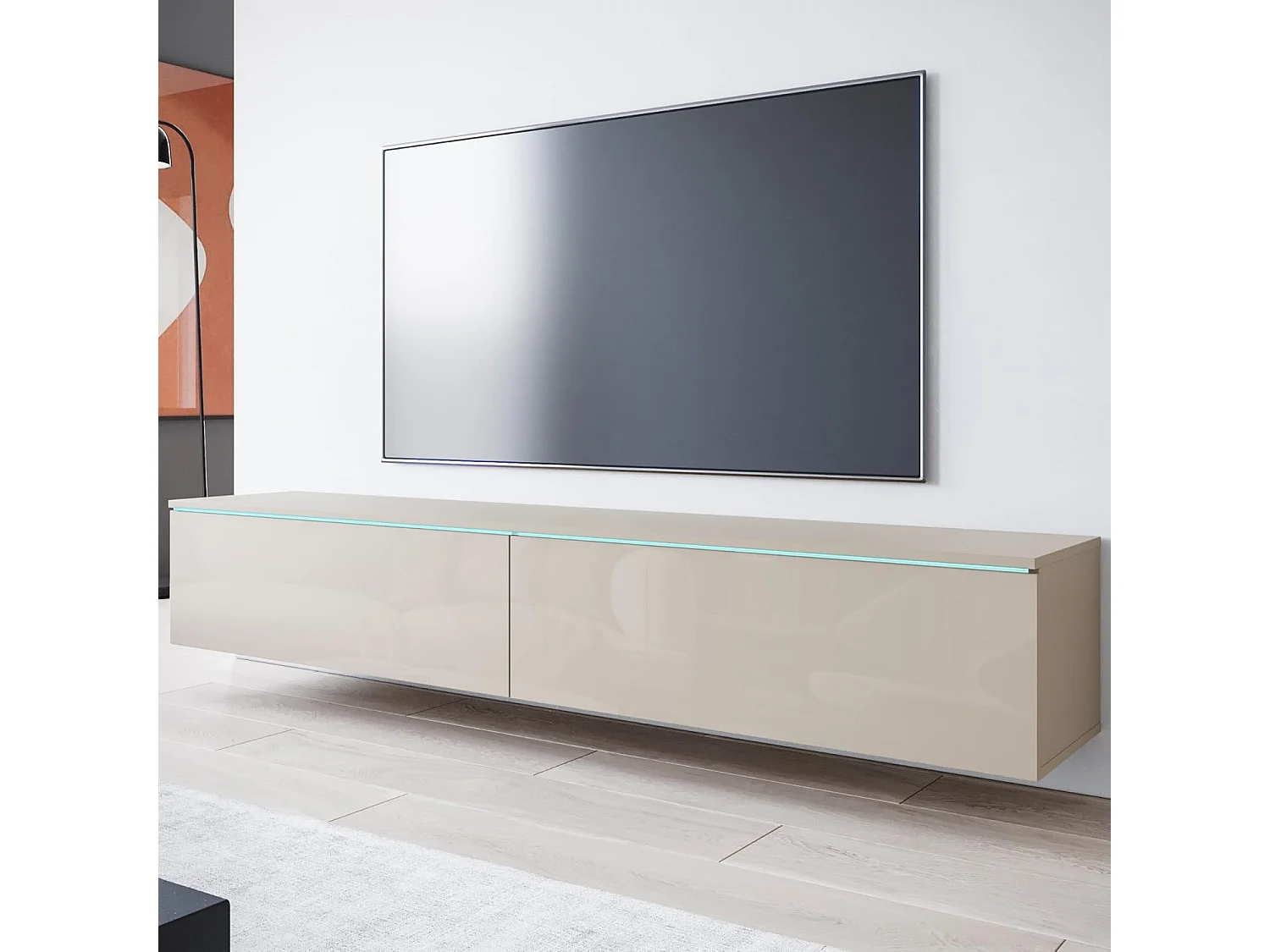 Meuble TV LOWBOARD D 180 cm, meuble de televisión, meuble de séjour, sans éclairage LED, couleur beige cachemire