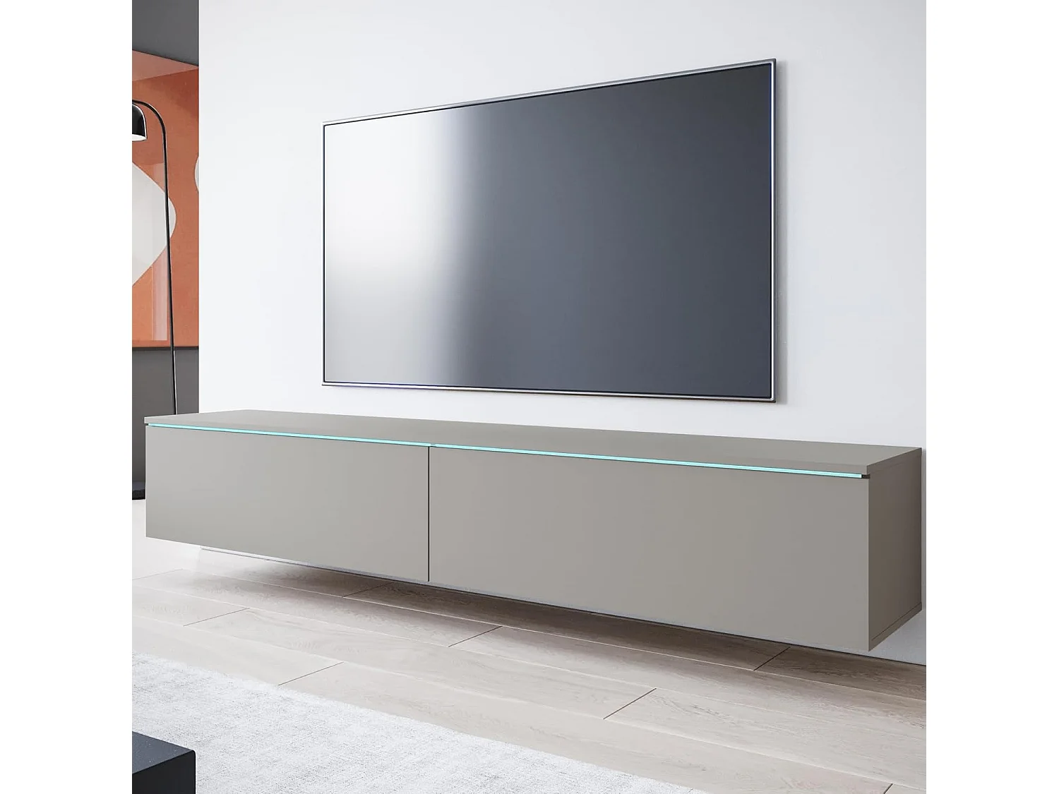 Mueble de TV LOWBOARD D 180 cm, mueble de televisión, mueble de salón, con iluminación LED, color gris paladio