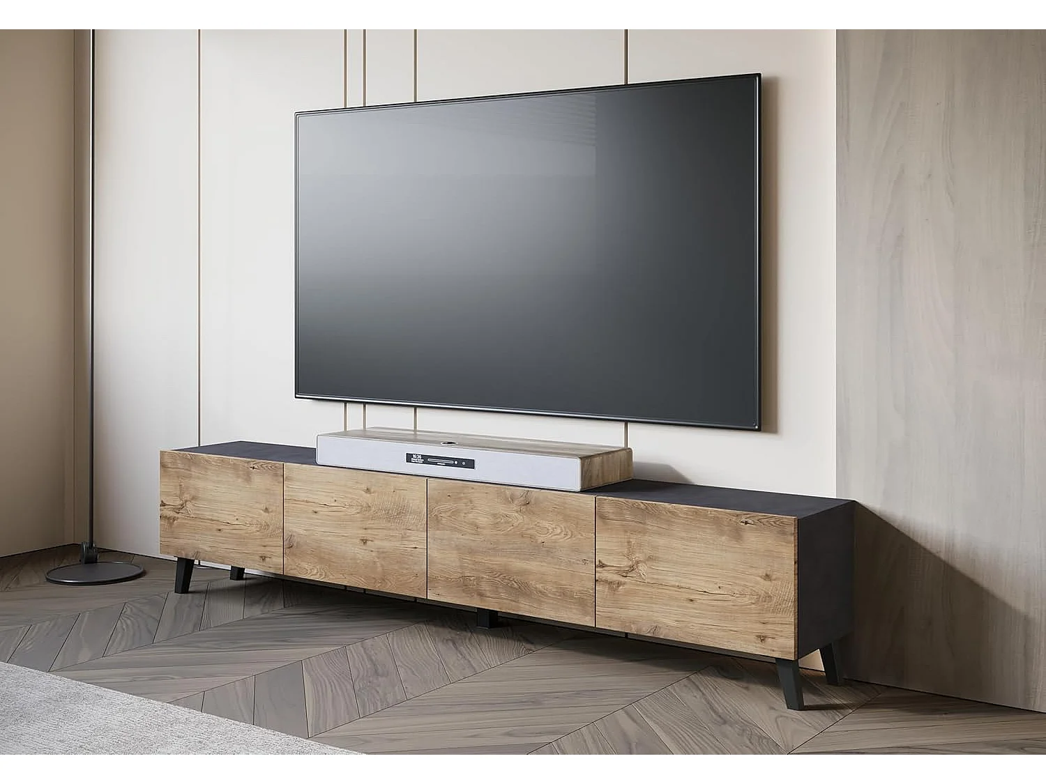 Mueble de TV PHUKET 190 cm, mueble de TV con patas, aparador para salón, color matera/castaño