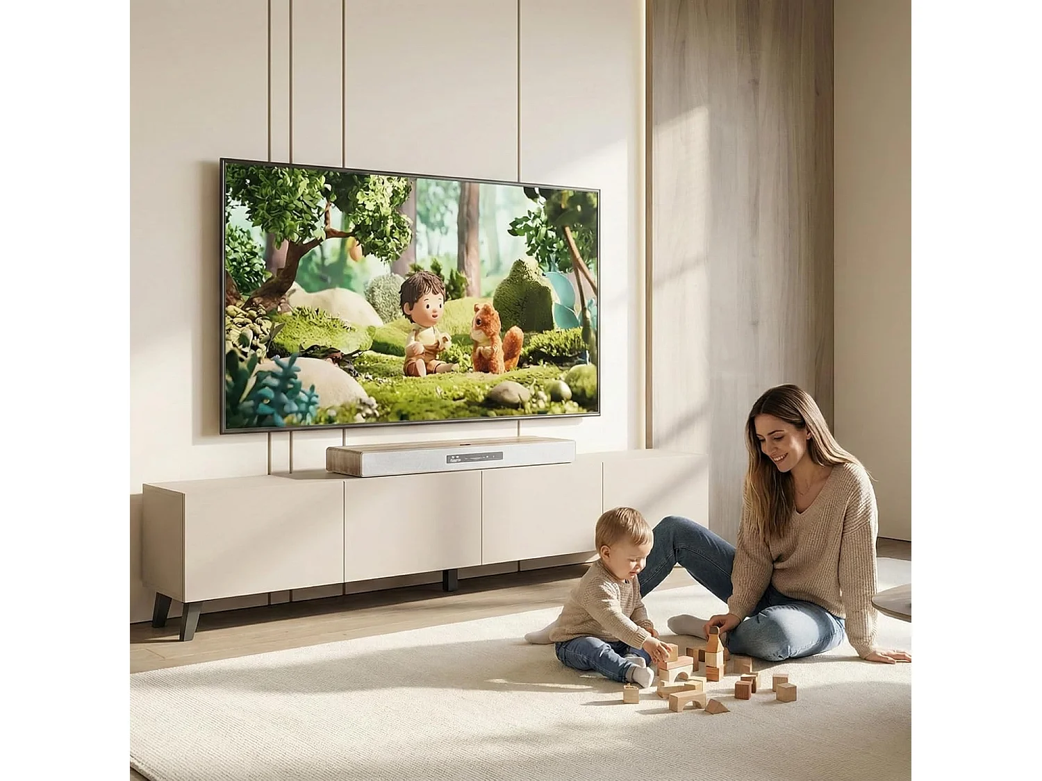 Mueble de TV PHUKET 190 cm, mueble de TV con patas, aparador para salón, color matera/castaño