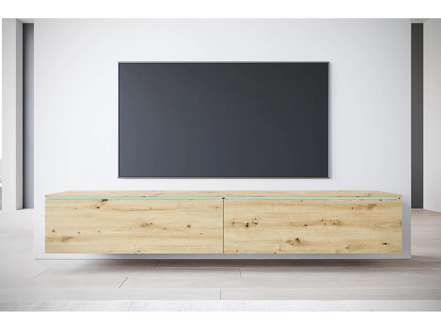 Meuble TV LOWBOARD D 180 cm, meuble de televisión, meuble de séjour, avec éclairage LED, couleur chêne artisan