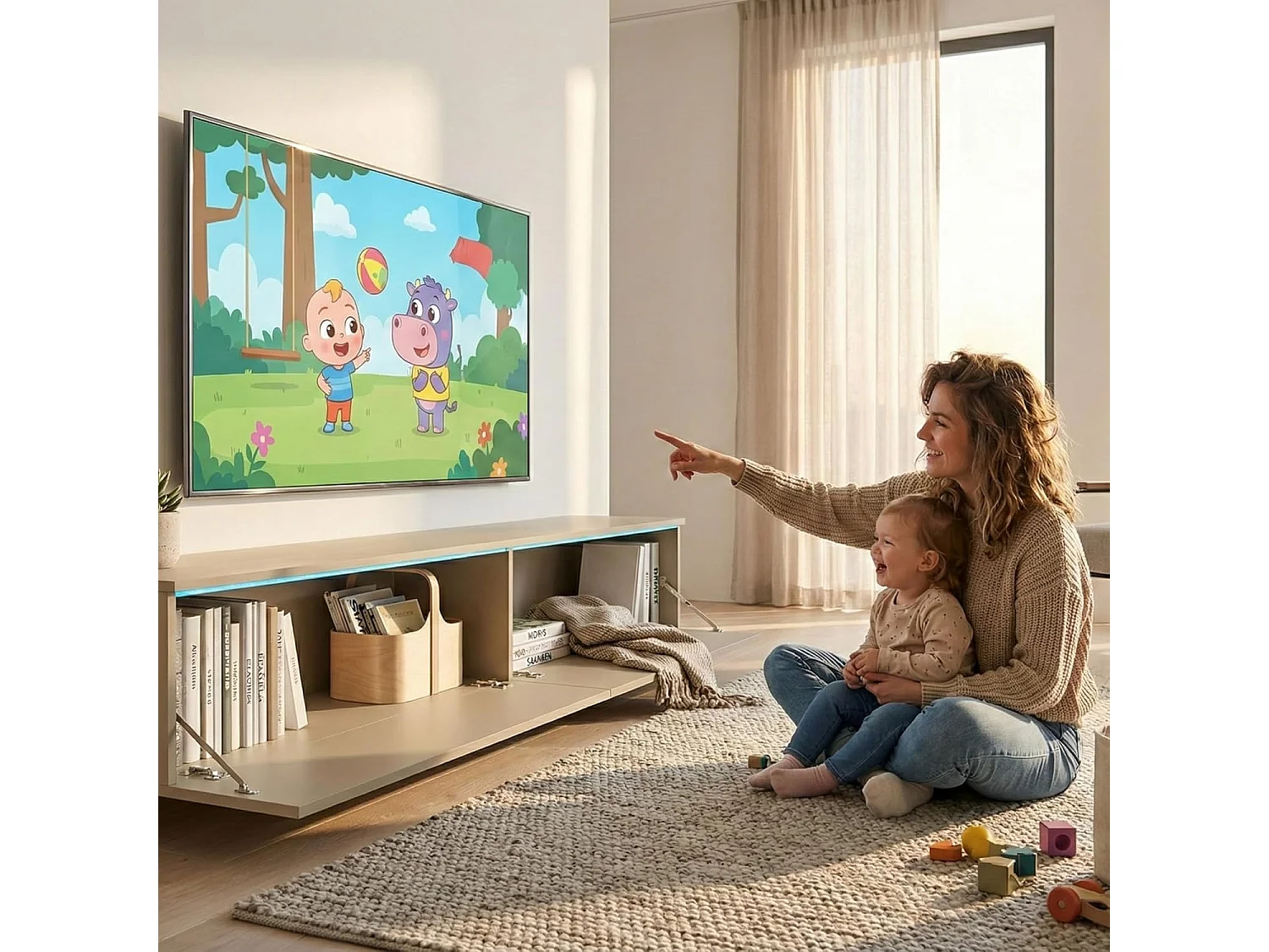 LOWBOARD D 180 cm TV unit, television furniture, living room furniture, without LED lighting, mist green color