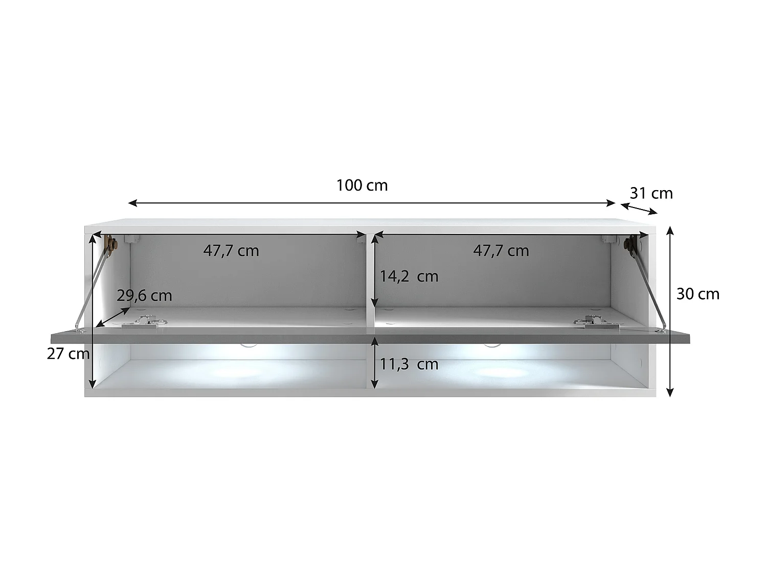 Meuble TV LOWBOARD A 100 cm, meuble de televisión, meuble de séjour, sans éclairage LED, couleur wotan